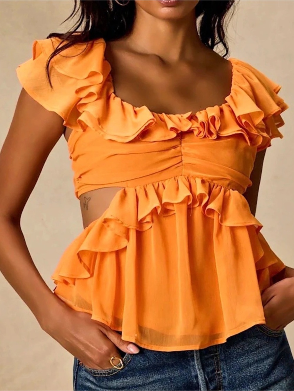 Orange Ruffle Crop Top New